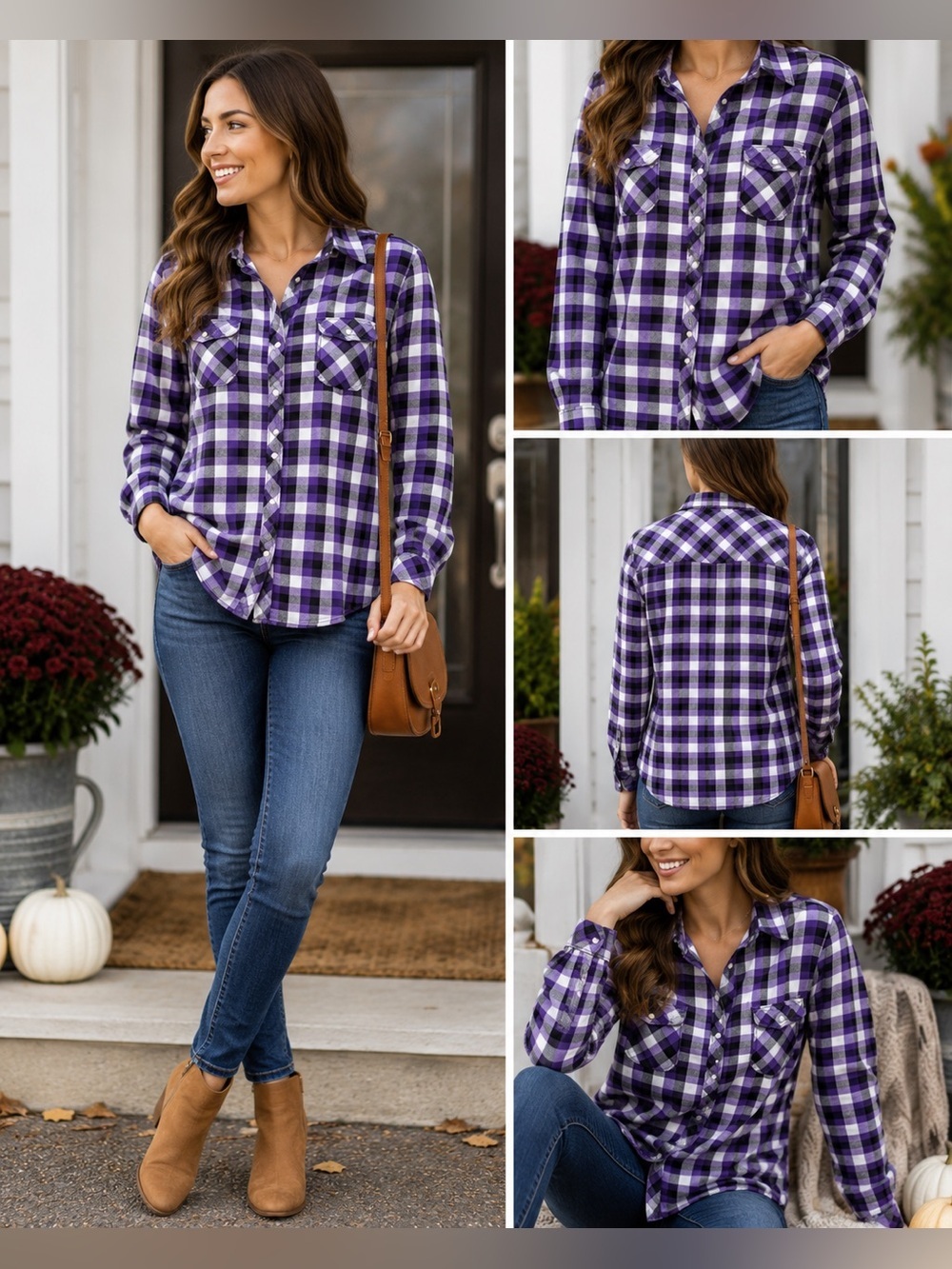 BC Clothing Sherpa Lined Plaid Flannel Shirt Jacket Purple Snap Front S